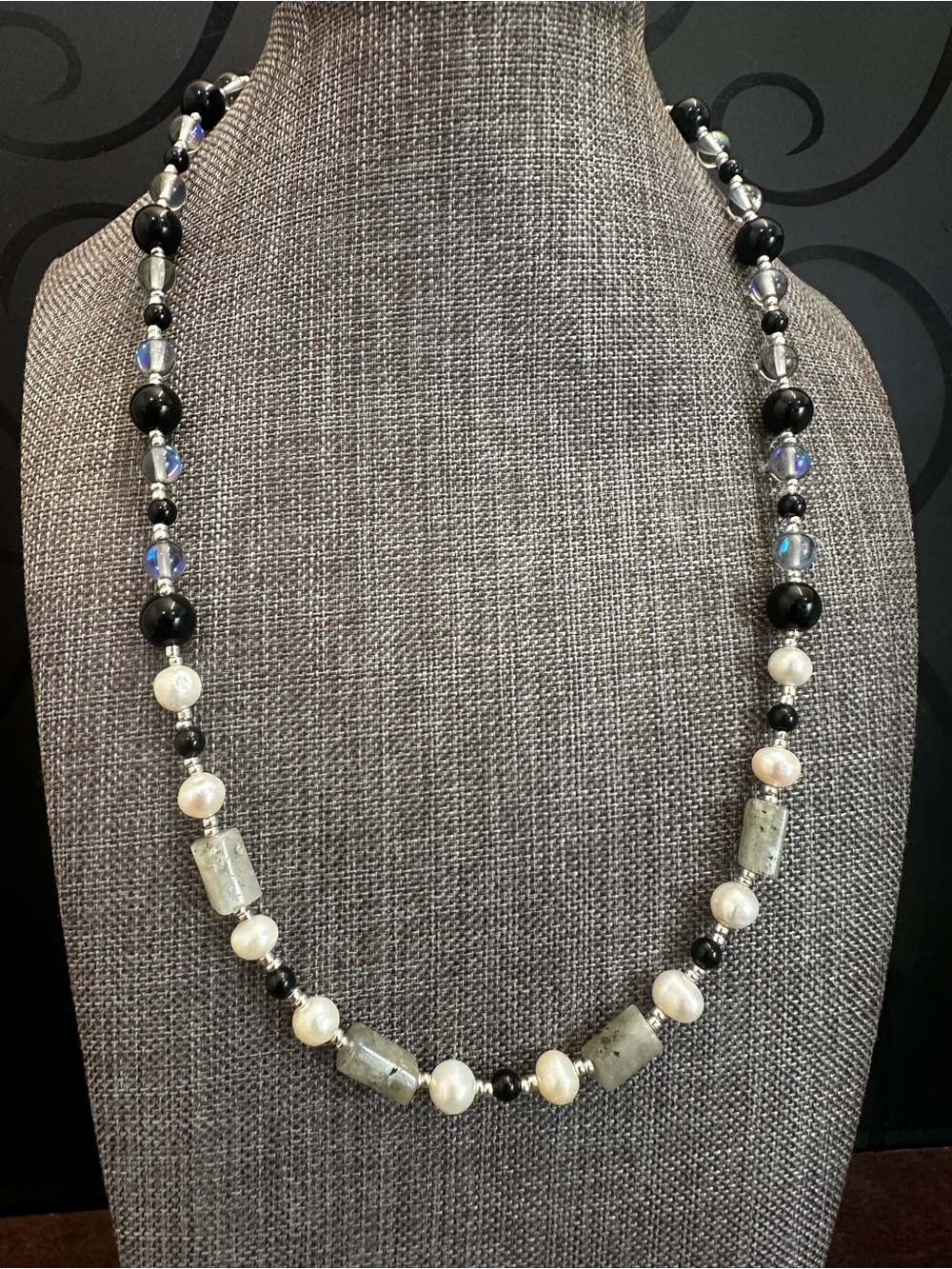 Elegant Black, White & Gray Mixed-Bead Necklace
